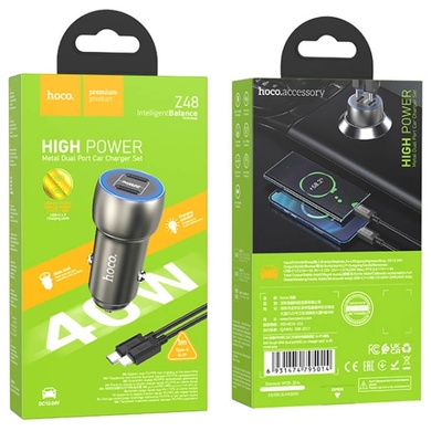 АЗУ Hoco Z48 Tough 40W (2Type-C) + Type-C to Type-C Metal gray