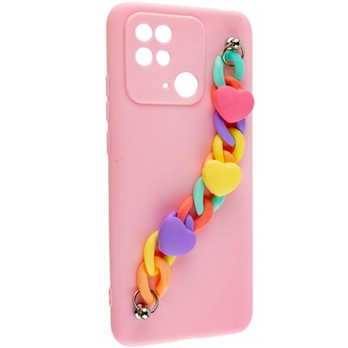 Чехол Chained Heart c подвесной цепочкой для Xiaomi Redmi 10C Pink Sand