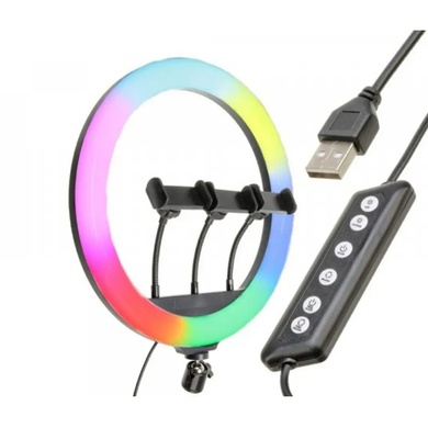Кільцева LED лампа RGB MJ-36 92 діодів, 39 RGB, 3 кріплення 36 см 14", Чорний