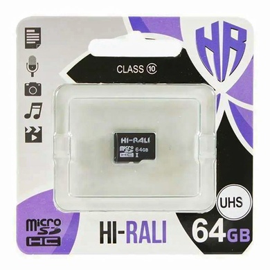 Карта пам'яті Hi-Rali microSDXC (UHS-1) 64 GB Card Class 10 без адаптера, Чорний
