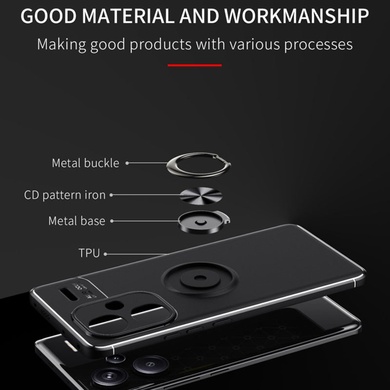 TPU чехол Deen ColorRing под магнитный держатель (opp) для Xiaomi Redmi Note 13 Pro+ Черный / Синий