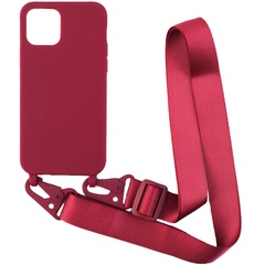 Чохол Crossbody з довгим кольоровим ремінцем для Apple iPhone 14 Plus (6.7"), Бордовий