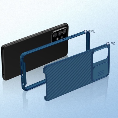 Карбоновая накладка Nillkin Camshield (шторка на камеру) для Samsung Galaxy A72 4G / A72 5G Синий / Blue
