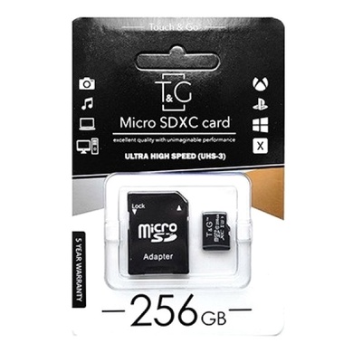 Карта пам'яті T&G microSDXC (UHS-3) 256 GB class 10 (з адаптером), Чорний