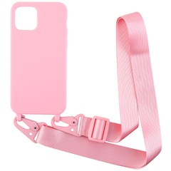 Чехол Crossbody с длинным цветным ремешком для Apple iPhone 14 Plus (6.7") Розовый