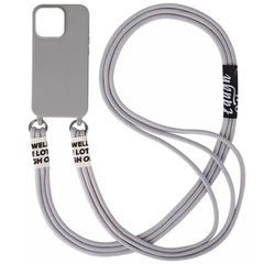 Чехол Cord case c длинным цветным ремешком для Apple iPhone 14 Plus (6.7") Серый / Stone