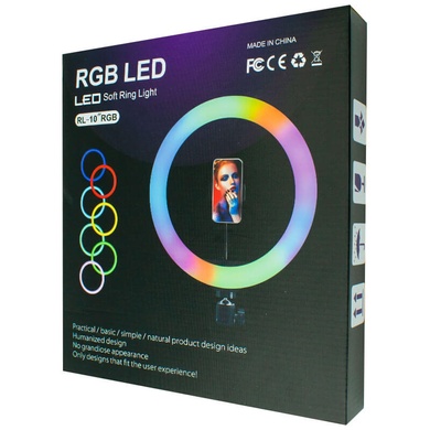 Кольцевая LED лампа RGB MJ-26, 200 диодов, 26 см Черный