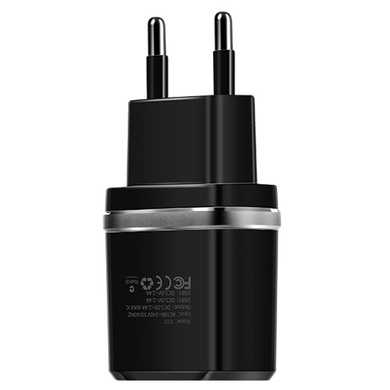 МЗП Hoco C12 Dual USB Charger 2.1A (+ кабель Lightning), Чорний
