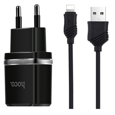 СЗУ Hoco C12 Dual USB Charger 2.1A (+кабель Lightning) Черный