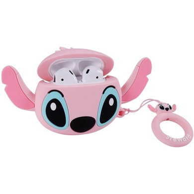 Силіконовий футляр Disney series для навушників AirPods + кільце, Стич / Розовый