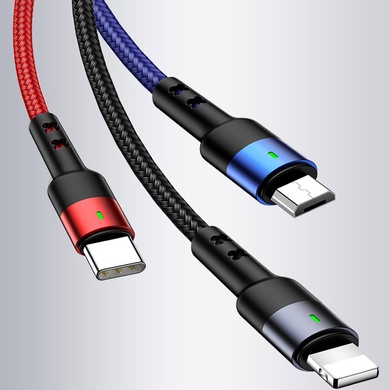 Дата кабель Usams US-SJ410 U26 3in1 USB to Combo 2A (0.35m), Чорний