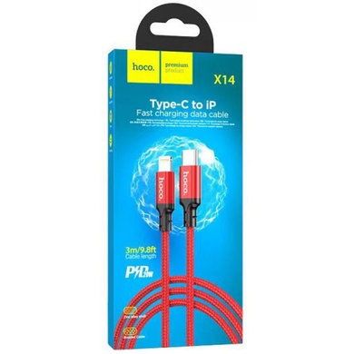 Дата кабель Hoco X14 Double Speed Type-C to Lightning Cable (3m) Red