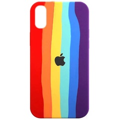 Чехол Silicone case Full Rainbow для Apple iPhone X / XS (5.8") Красный / Фиолетовый