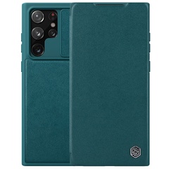 Кожаный чехол (книжка) Nillkin Qin Pro Plain Camshield для Samsung Galaxy S22 Ultra Зеленый
