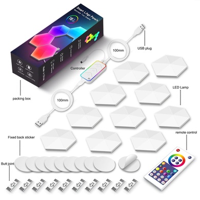 Модульний настінний світильник LED RGB 5V стільники SAL-011B 10pcs Bluetooth USB with app, White