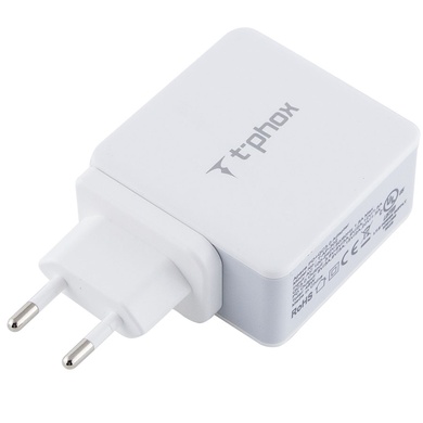 МЗП PD адаптер T-phox (48W: PD 30W + USB QuickCharge QC 3.0 18W), Білий